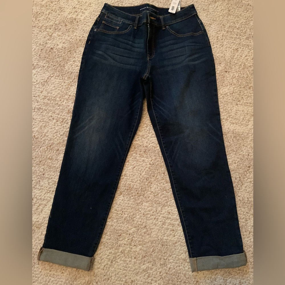Brand new! Chicos Boyfriend Ankle Cuffed Dark Jeans